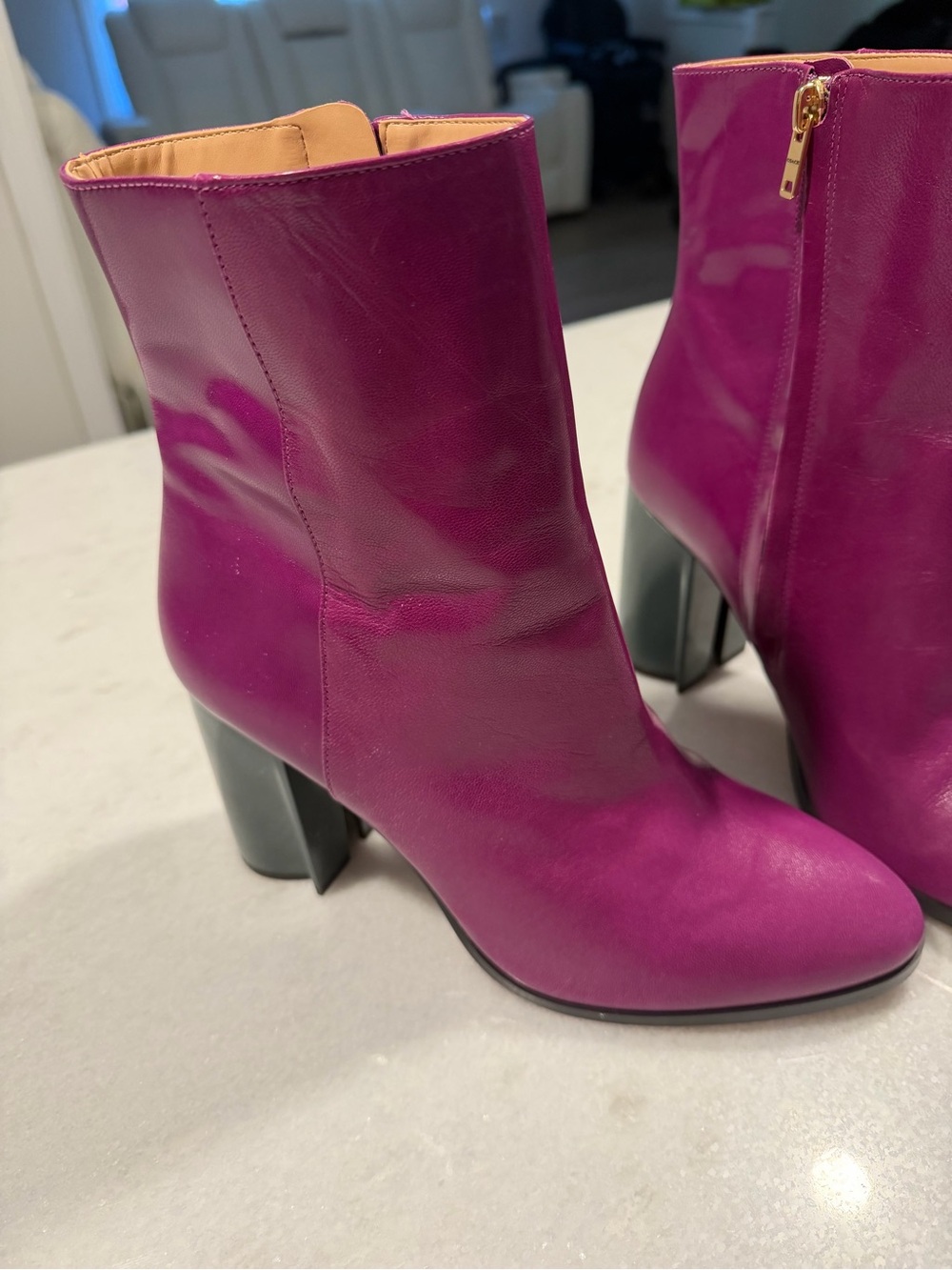 Coach Fuchsia Leather Ankle Boots with Block Heel